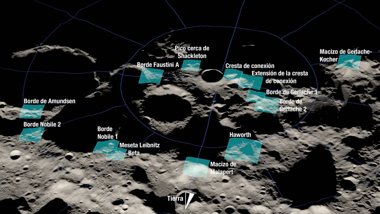 Regiones candidatas para el aterrizaje de Artemis III