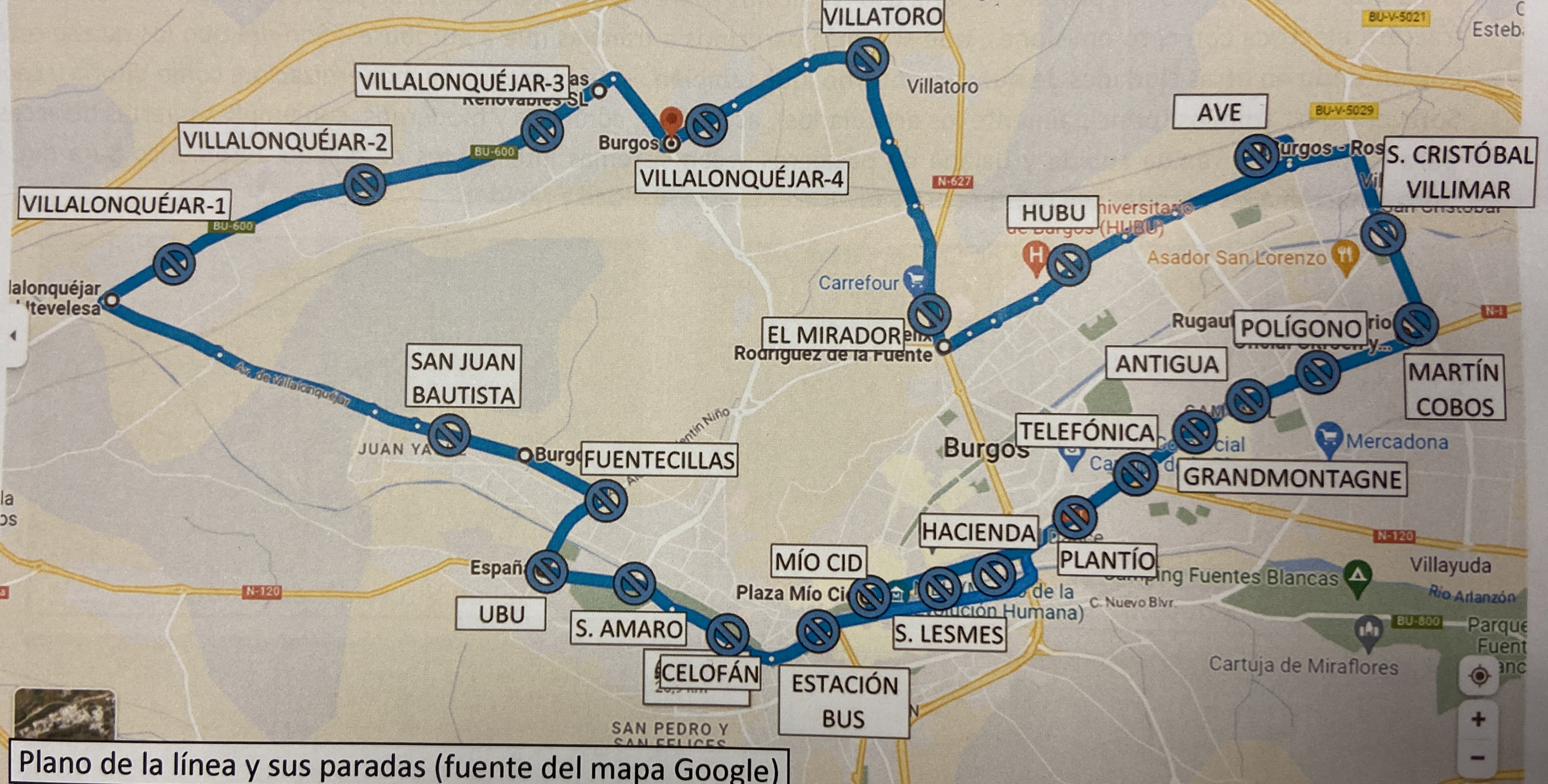 Mapa línea de autobús