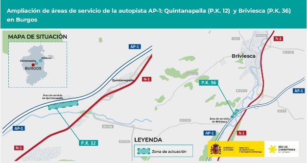 ampliar las áreas de servicio de Quintanapalla y Briviesca en la AP-1